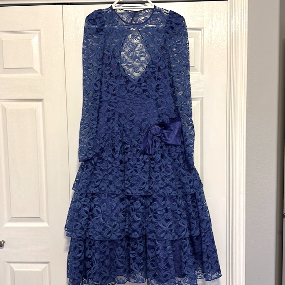 80s Vintage Prom Dress Costume Tulle Lace Madonna Royal Blue Size 12